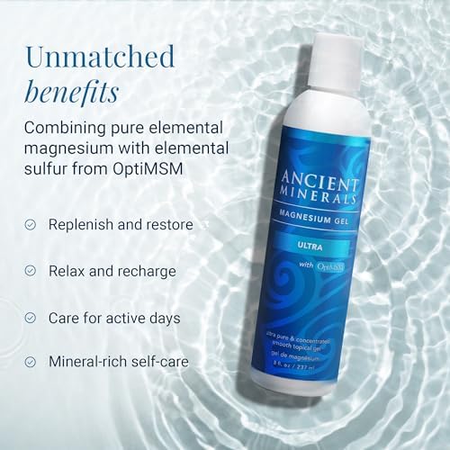 Ancient Minerals Magnesium Gel Ultra with OptiMSM and Aloe Vera - Topical Magnesium Gel Formula with MSM Best Used for Massage and Topical Application (8oz)