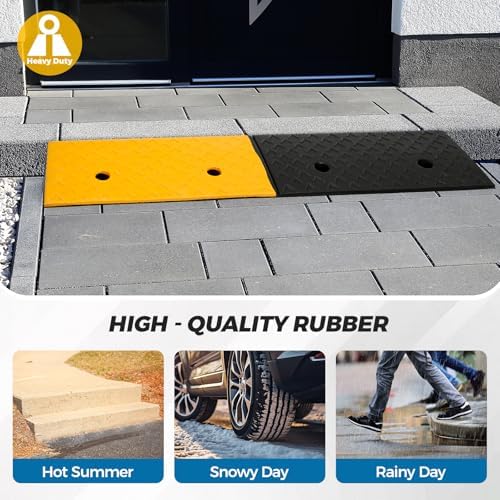 Nisorpa Rubber Curb Ramp, 40000 lbs Weight Heavy Duty Threshold Ramps for Shed Garage Door Steps or Driveway Curbside (4" Curb Ramp)
