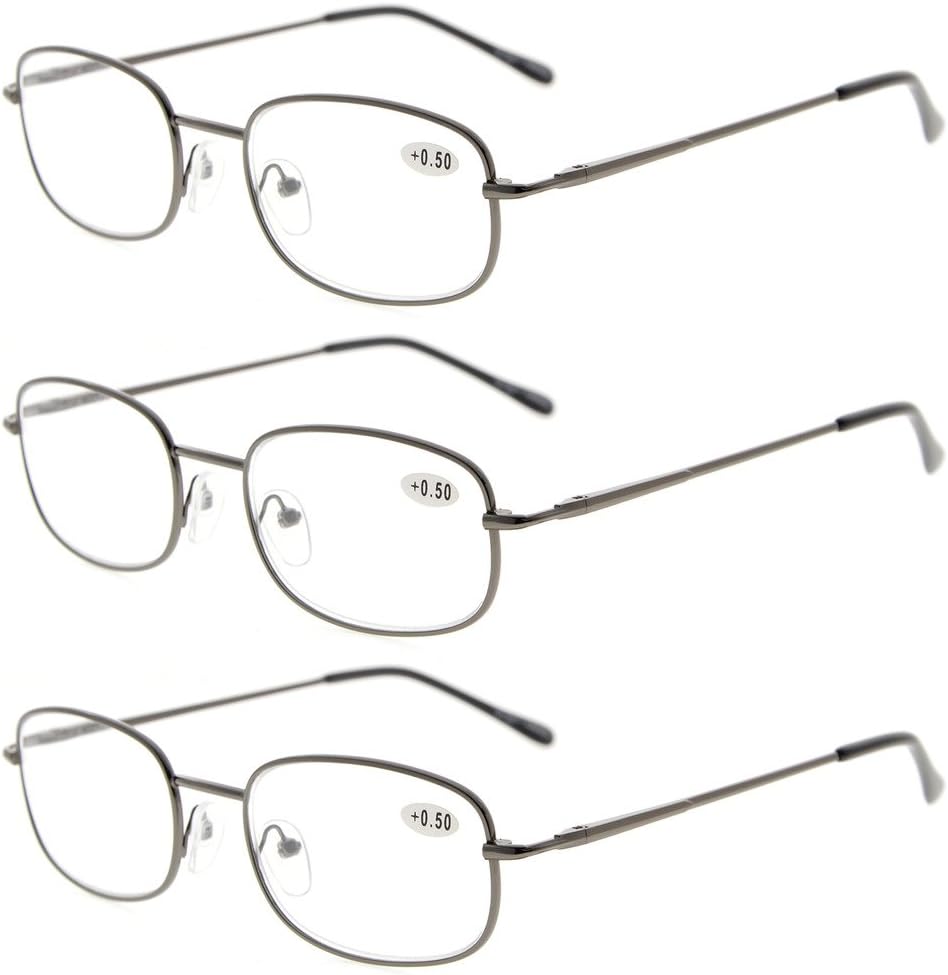 Eyekepper Classic Metal Frame Spring Hinged Arms Reading Glasses 3 Pair Valupac Metal Readers Gunmetal