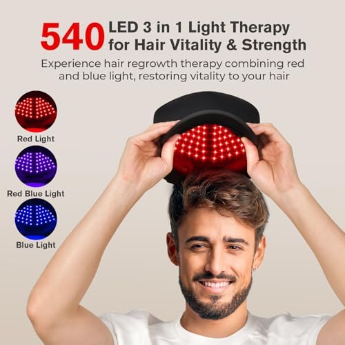 Red Light Therapy Hair Growth Cap, 540 LEDs Red Light Therapy for Hair Growth, Red Light Cap for Oily Scalp Reduction Improvement for Men & Women
