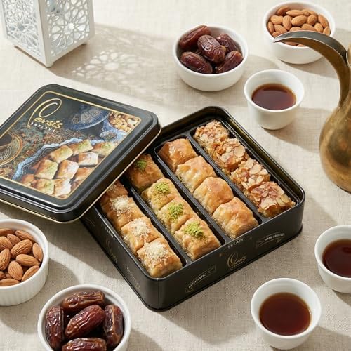Persis 13 Oz (370g) Vegan Baklava Gift Box | Christmas, New Year Sweets | Baklava Pastry with Cashew, Almond, Walnut, Pistachio | Vegan Pastry | Baclava Gift Set in Luxury Embossed Tin (16 Pieces)