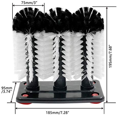 Bonsicoky Glass Washer Brush Cleaner Bristle Brush with 3 Brushe Heads & Suction Base for Beer Cup, Long Leg Cup, Red Wine Glass and More Bar Kitchen Sink Home Tools