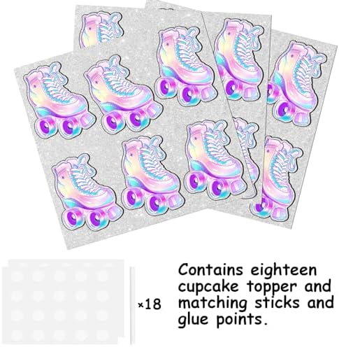 18pcs Glitter Roller Skates Dessert Cupcake Topper Children Boy Girl Happy Birthday Party Decorations 80s 90s Retro Hip Hop Roller Skating Theme Decor Supplies
