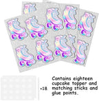18pcs Glitter Roller Skates Dessert Cupcake Topper Children Boy Girl Happy Birthday Party Decorations 80s 90s Retro Hip Hop Roller Skating Theme Decor Supplies