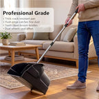 Jumbo Commercial Dustpan with Wheels & Comb Teeth - Heavy Duty 14.2" Rolling Debris Pan - Long Handle Extra Large Upright Dust Pan for Industrial Warehouse Garage Restaurant Sidewalk Outdoor - Black
