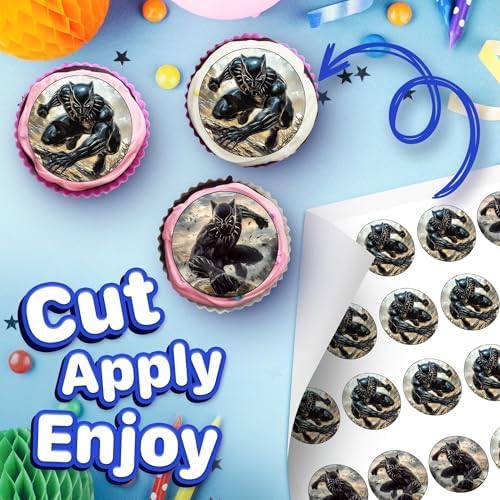 30 x Edible Cupcake Toppers – Jungle Warrior Panther l Team Themed Collection of Edible Cake Decorations | Uncut Edible on Wafer Sheet