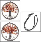 Nupuyai Reiki Healing Crystal Tree of Life Hanging Ornament Circular Handmade Copper Wire Energy Crystal Stone Decor for Home/Car/Wall, Carnelian