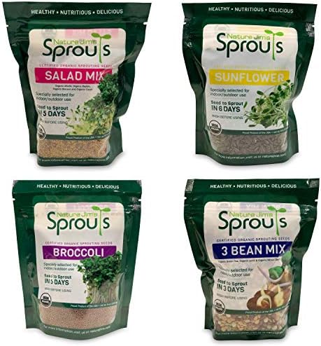 Nature Jim's Sprouts 3-Bean Seed Mix - Organic Green Peas, Lentils & Adzuki Beans for Planting - Non-GMO Microgreen Sprout Seeds, Fast Sprouting, High in Fiber, Protein, Nutrients & Vitamins - 16 Oz