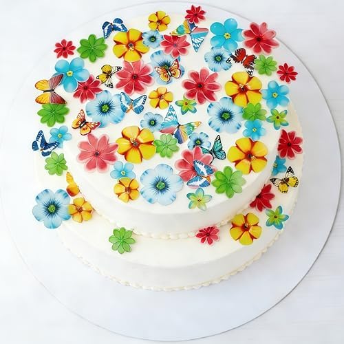 120 PCS Edible Butterfly Flowers Cake Decorations Wafer Rice Paper Edible Topper Cupcake Mixed Size & Colour for Birthday Wedding Spring Themed Party