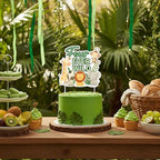 Four Ever Wild 4th Birthday Cake Topper,Double-Sided Jungle Safari Animals Happy Birthday Party Decoration for Boys Girls Wild Four Ever Wild Bir thday Supplies