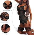 Lace Lingerie for Women Sexy Teddy Strappy Babydoll Lingerie Sets with Bras, Panty and Garter Belt