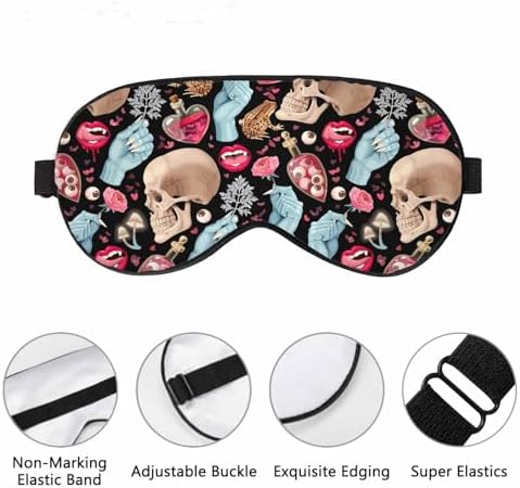 Goth Skull Sleep Eye Mask Halloween Mushroom Vampire Magic Witch Witchcraft Men Women Sleep Mask with Adjustable Strap Eye Cover Eye Shade for Travel, Nap,Meditation