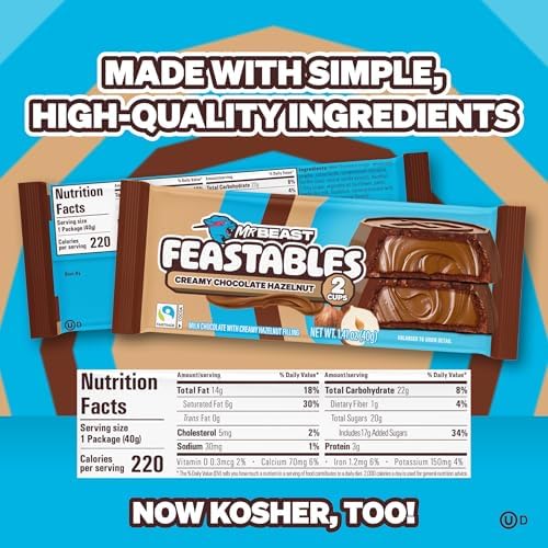 MrBeast Feastables Hazelnut Cups, 24 Count, Milk Chocolate with Creamy Hazelnut Filling, 2-Cup Packs, Fairtrade Cocoa