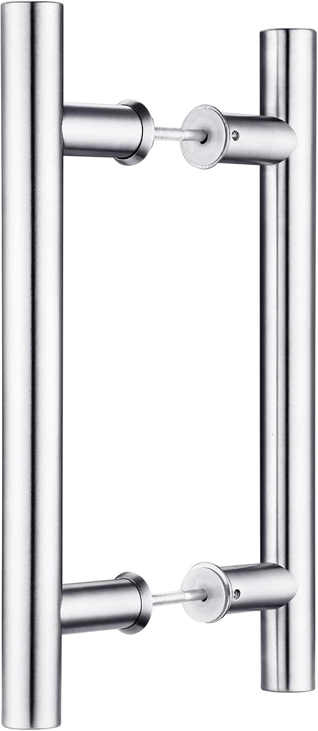 EaseLife 12" Stainless Steel Double Sided Push Pull Door Handle,H Shape Sliding Door Handle,Brushed,Fit for Glass Door Wooden Door