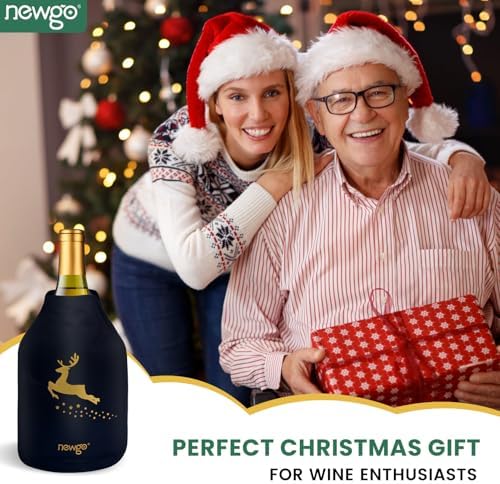 NEWGO Wine Cooler Sleeve Reusable Wine Bottle Cooler Flexible Wine Ice Pack Sleeve Keep Wine Cool and Refreshing for Standard Size Bottles for Red Wine, White Wine & Champagne - Reindeer