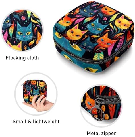 Sanitary Napkin Storage Bag, Zipper Period Pouch for Teen Girls Women, Portable Menstrual Tampons Collect Bags Cat Pattern