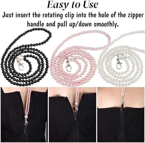 Goaste 3 Pieces Dress Zipper Helper, 25.5" Dress Zipper Puller with Clip, Beaded Zip Pull Assistant Chain, Back Zip Puller Aid Tool for Long Dresses, Boots, Elderly, Zipping Up Down Dress by Yourself