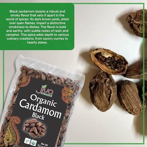 Jiva Organics Organic Black Cardamom 3.5 Ounce Bag - Indian Badi Kali Elaichi - Non-GMO