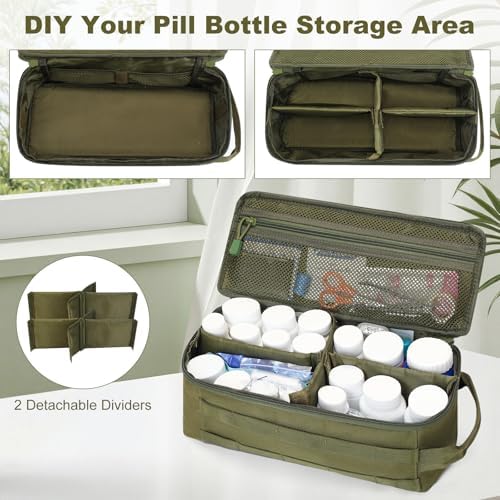 First Aid Bag Empty Pill Box Organizer,Tactical Medical Bag Case,Portable EDC Travel Medicine Pill Bottle Organizer (Green)