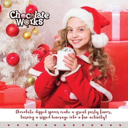 Chocolate Works Hot Chocolate Spoons – Milk Chocolate with Marshmallows – Stirring Spoons for Hot Cocoa – Individually Wrapped – Pack of 12