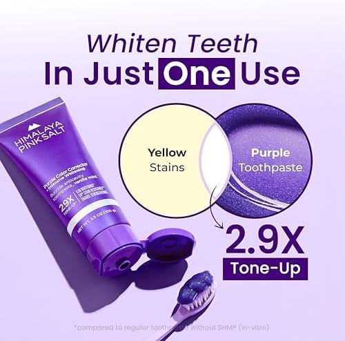 HIMALAYA PINKSALT Purple Whitening Toothpaste - Teeth Whitening, Deep Stain Remover with Fluoride, Plaque Remover, Appropriate for Sensitive Teeth, Peroxide Free - Vanilla Mint, 3.5 oz