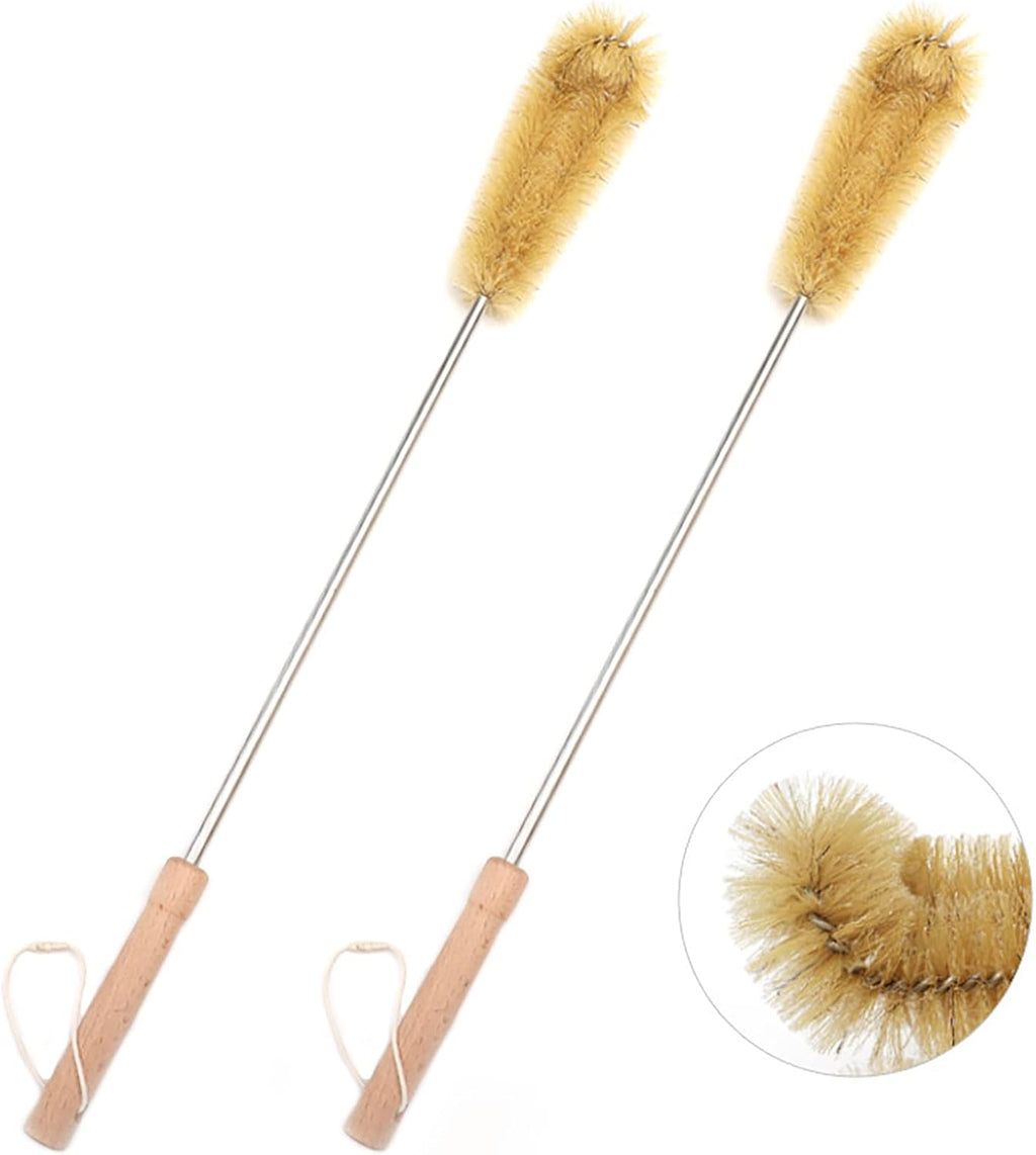 2 pcs Extra Long Bristle Bottle Brushes (24 inch), with Beech Wood Handle, Bendable Head, Natural Washing Brush with Extended Handle, for Long Narrow Neck Bottles, Gallon Water Jug, Big Vessels