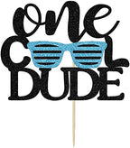 One Cool Dude Cake Topper - Baby Boy 1st Birthday Cake Decoration - Birthday Dude Photo Props(Black and Blue)