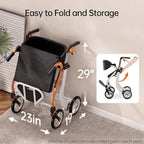 2 in 1 Walker Wheelchair Combo, Foldable Rollator Walkers for Seniors with Seat, Lightweight Rolling Walker with Height Adjustable, Easy Storage & Travel Walker Chair, No Installation, Orange