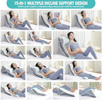 Wedge Pillow for Sleeping, Orthopedic Bed Wedge Pillow Set, 15-in-1 Adjustable Memory Foam Wedge Pillow Post Surgery, 9 &16 & 20 inch Height 3-in-1 Incline Pillows Wedges for Acid Reflux/Snoring