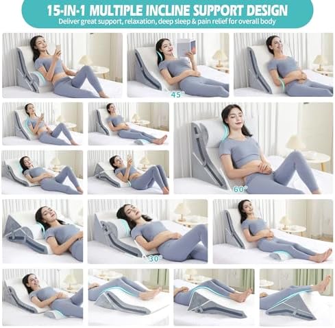 Wedge Pillow for Sleeping, Orthopedic Bed Wedge Pillow Set, 15-in-1 Adjustable Memory Foam Wedge Pillow Post Surgery, 9 &16 & 20 inch Height 3-in-1 Incline Pillows Wedges for Acid Reflux/Snoring