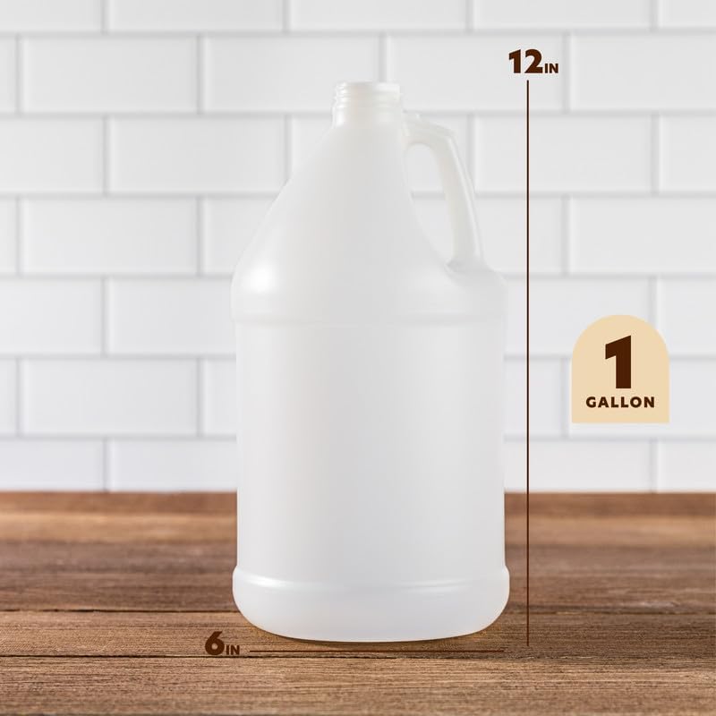 kitchentoolz 1 Gallon Water Jug - Empty Plastic Reusable Container for Liquids - HDPE Large 128 oz - Pack of 4 - Airtight Polycone Lids