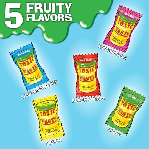 TOXIC WASTE - Hazardously Sour Candy - Apple, Watermelon, Lemon, Blue Raspberry, & Black Cherry Flavors - Original Yellow Drums - 3-Pack