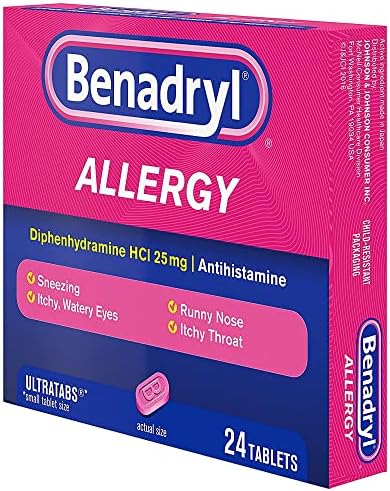 Benadryl Allergy Relief 25 mg Diphenhydramine HCl Tablet, 24 per Box