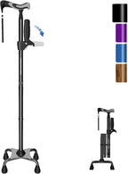 KingPavonini Walking Cane for Women/Men with Second Handle, Foldable & Adjustable Quad Cane with 4-Pronged Base for Standing, Lightweight Walking Aid for Seniors & Adults