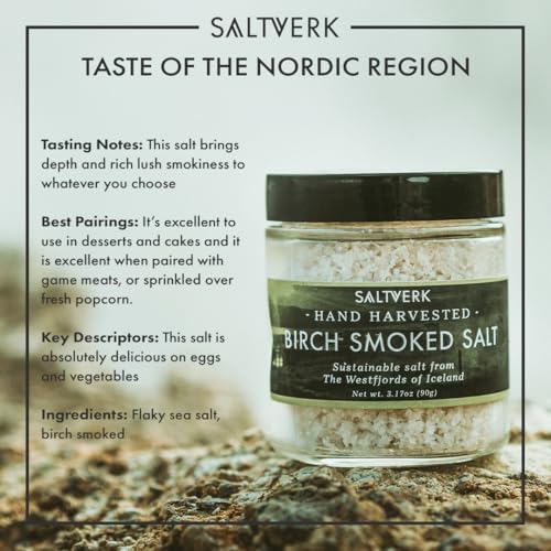Saltverk Sea Salt - Gourmet, Icelandic, Hand Harvested and Sustainably Made - Birch Smoked 3.17 Oz
