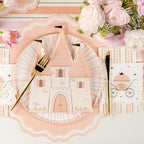 Princess Castle Plates, Shaped, Pink with Gold Foil Detail, Party Decoration, Birthday Celebration