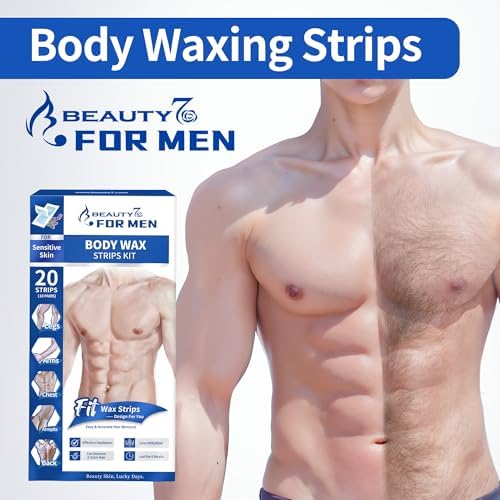 Beauty7 Men Wax Strips for Body, Ready to Use Waxing Strips, Facial Hair Removal Wax, Legs Arms Chest At Home Waxing Kit, 20 Waxing Strip 4 Calming Oil Wipes