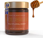 Goldswarm Premium Raw Honey – Pure & 100% Natural Multifloral Honey from West Africa, Award-Winning Taste 2025, Non-GMO, Traceable from Hive to Hand (12 oz Jar)