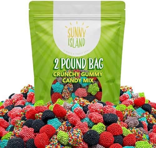 Crunchy Gummy Candy Mix | 2 Pound Bag | Rainbow Nonpareils Bears, Berries, Star Shaped Chewy Clusters | Gummy Mix for Snacking & Candy Buffets | Sweet & Sour Flavors