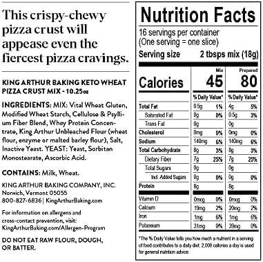 King Arthur Keto Pizza Crust Mix: Low Carb Delight with 1g Net Carbs per Serving - Easy to Make, Crisp & Chewy 10.25 oz Mix for Two 12 in Crusts - Perfect for Keto Pizza Lovers