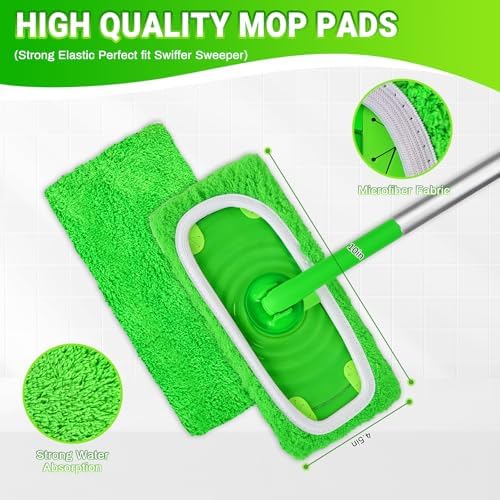 6 Pack Multicolor Reusable Microfiber Mop Pads Refills - Compatible with Swiffer Sweeper, Machine Washable Wet Dry Mopping Cloths for Hardwood Laminate Tile Floor Cleaning