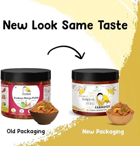 FarmDidi Avakaya Mango Pickle | Avakaya Aam Ka Achaar | Preservative Free Indian Spicy Aam Ka Achar | Andhra Style Authentic Special Mango Pickle | Theekha Homemade Pickles 325g