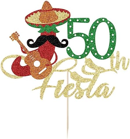 Fiesta 50th Birthday Cake Topper,Taco Bout 50 Birthday Party Glitter Chili Cake Supplies,Fabulous Forty - Mexican Summer Fiesta Party Decoration,50th Birthday Party Decoration Supplies