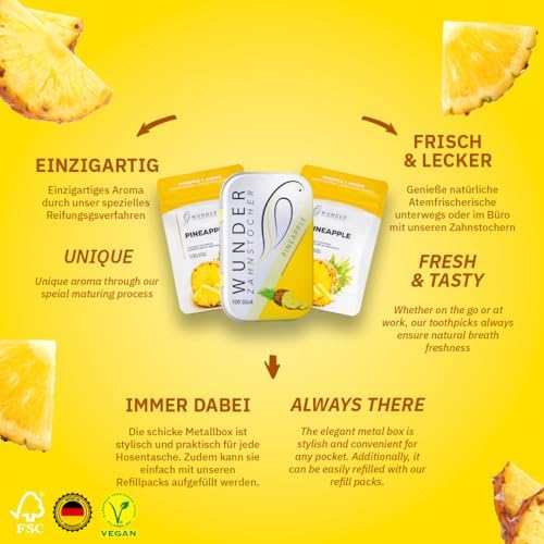 Wonder Toothpicks - Flavored Toothpicks (3-Pack) - Chewing Gum Plastic-Free - Stop Nail Biting - Fresh Breath with Flavoured toothpicks - Teeth Cleaning to go - Sugar-Free, Vegan