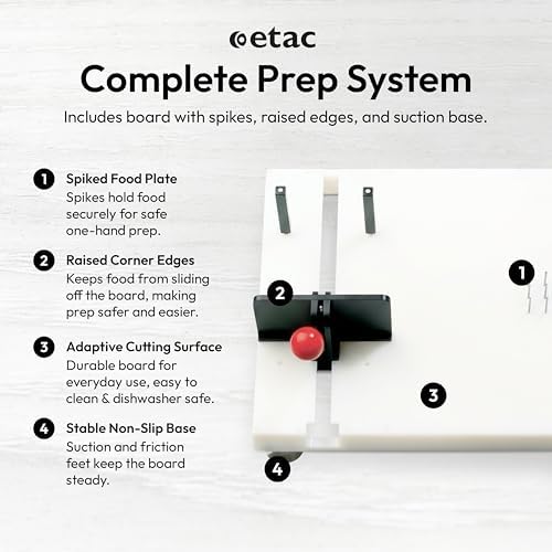 Etac Fix Preparation Board – One Handed Adaptive Cutting Board for Easy Food Prep, Non-Slip Base with Suction Feet, Stainless Steel Spikes & Adjustable Jaws for Secure Cutting, Grating, & Peeling