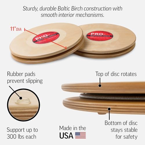 OPTP Pro Rotating Discs (Pair) – 11” Wooden Rotator Discs for Strength and Balance Training, Use as Pilates Discs, a Twist Board for Exercise or Core Workout, and Range of Motion - Made in the USA