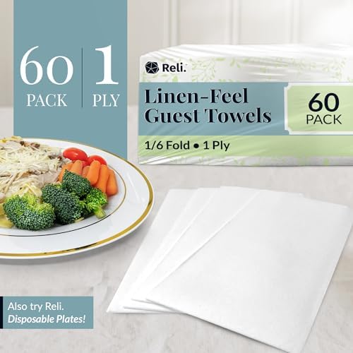 Reli. Bathroom Napkins Guest Disposable (60 Pack) Linen-Feel Guest Towels 12" x 15.75" | Cloth-Like Restroom Napkins | Paper Hand Towels for Bathroom, Kitchen, Dinner | White, Soft Absorbent