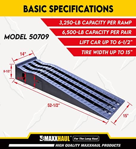 MaxxHaul 50709 Detachable Extendable Car Ramp Set, Portable Car Ramps With 3,250 lbs Maximum Weight Capacity Per Ramp 6,500 lbs Per Pair