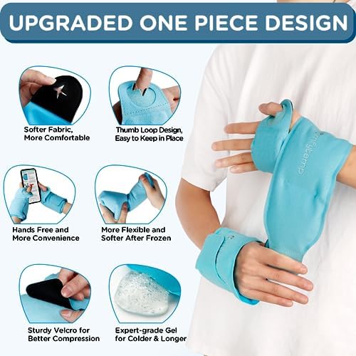 Comfytemp Wrist Ice Pack Wrap for Carpal Tunnel Relief, 2 Packs, Gel Ice Packs for Injuries Reusable for Wrist Hand Pain, Hot Cold Compress Brace, Recovery Items Men Women