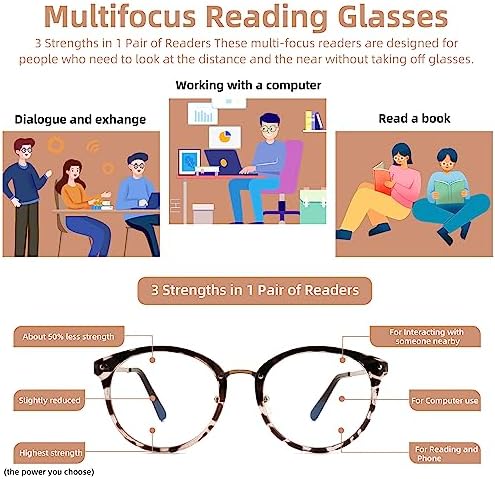 Trendy Round Progressive Multifocus Reading Glasses Women Men Multifocal Readers Blue Light Blocking Eyeglasses